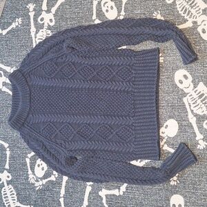 L.L. Bean Signature Cropped Cotton Fisherman Sweater in Navy